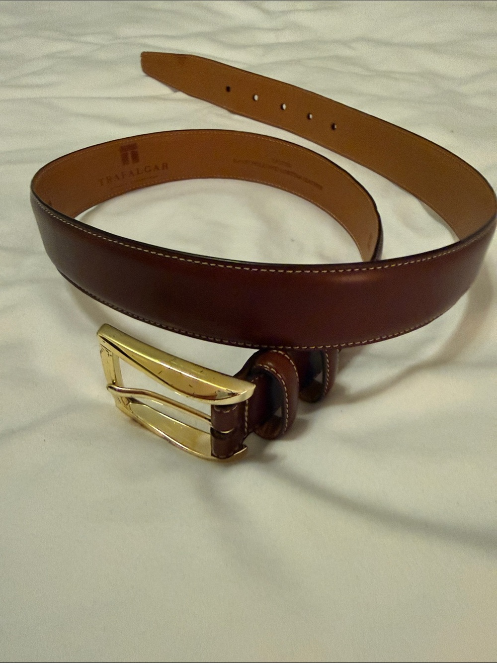 Trafalgar Chestnut Brown Leather Belt with Gold Buckle